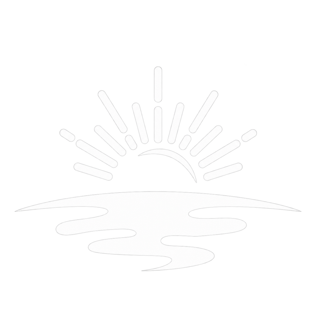Stylized sun rising above waves, symbolizing warmth and energy, relevant to boiler systems.